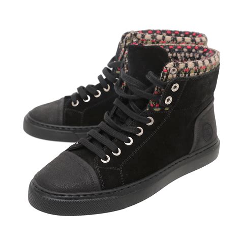 chanel suede tweed high top sneakers|chanel sneakers black and white.